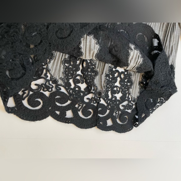 RoccoBarocco blouse Virgin Wool Top Gray bow Black lace insert IT42 us6 - Picture 8 of 10